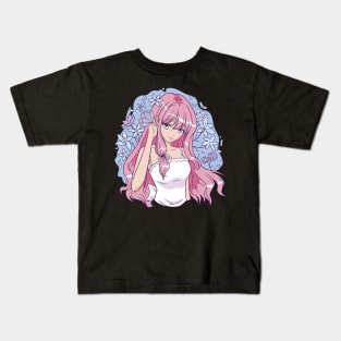 Girl in anime style with pink hair and surrounded by flowers for all Anime girl lovers Kids T-Shirt